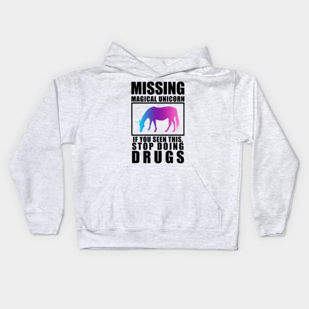 Unicorn Missing colorful horse magic joke idea Kids Hoodie by Nulian Sanchez